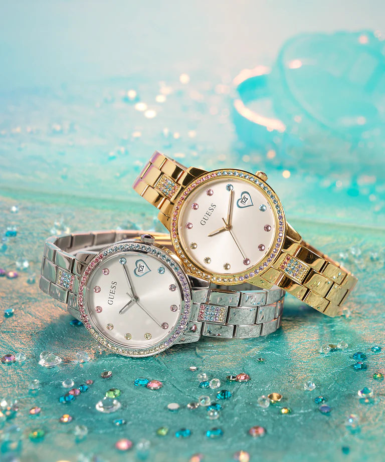 Ladies Stainless Steel Silver Tone Strap Multi Colour Stones Dial Cas Gems Magherafelt