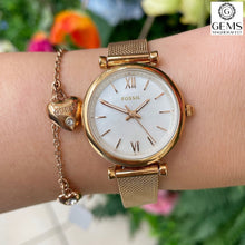 Load image into Gallery viewer, Fossil Ladies Watch Stainless Steel Rose Tone Mesh Bracelet Strap MOP Dial SKU 4002007