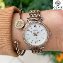 Load image into Gallery viewer, Fossil Ladies Watch Stainless Steel Silver & Rose Tone Strap MOP Dial SKU 4002015