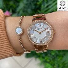 Load image into Gallery viewer, Fossil Ladies Watch Stainless Steel Rose Tone Stone Set Strap, White Dial SKU 4002134