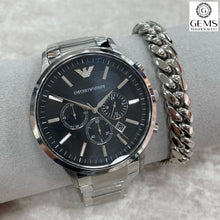 Load image into Gallery viewer, Armani Gents Watch Stainless Steel Silver Tone Strap, Black Dial, Date, Multi Dials SKU 4005059