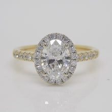Load image into Gallery viewer, 18ct Yellow Gold and White Gold Claws Lab Grown Oval Cut Diamond, Halo Diamonds, Engagement Ring 1.73ct SKU 7707099