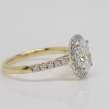 Load image into Gallery viewer, 18ct Yellow Gold and White Gold Claws Lab Grown Oval Cut Diamond, Halo Diamonds, Engagement Ring 1.73ct SKU 7707099