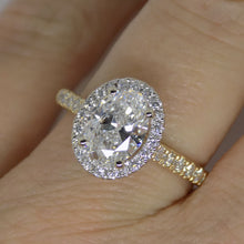 Load image into Gallery viewer, 18ct Yellow Gold and White Gold Claws Lab Grown Oval Cut Diamond, Halo Diamonds, Engagement Ring 1.73ct SKU 7707099
