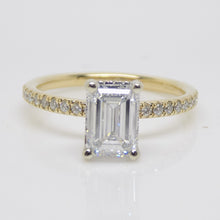 Load image into Gallery viewer, Aroca "Tara Grace" 18ct Yellow Gold and White Gold Claws Lab Grown Emerald Cut Diamond, Peek-a-boo Diamonds Engagement Ring 1.73ct SKU 7707098