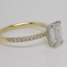 Load image into Gallery viewer, Aroca "Tara Grace" 18ct Yellow Gold and White Gold Claws Lab Grown Emerald Cut Diamond, Peek-a-boo Diamonds Engagement Ring 1.73ct SKU 7707098