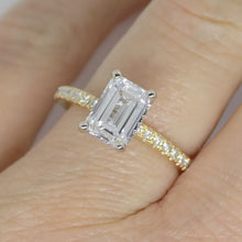 Load image into Gallery viewer, Aroca "Tara Grace" 18ct Yellow Gold and White Gold Claws Lab Grown Emerald Cut Diamond, Peek-a-boo Diamonds Engagement Ring 1.73ct SKU 7707098