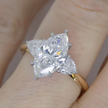 Load image into Gallery viewer, 18CT "The Trinity - Elara" YG and Platinum Head 3 Lab Grown Diamonds, Centre Marquise side Rounded Trillions 2.54ct Engagement Ring SKU 7707110