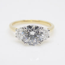 Load image into Gallery viewer, 18CT "The Trinity - Aveline" YG and Platinum Head 3 Lab Grown Diamonds, Centre Round and 2 Half Moon Sides 2.48ct Engagement Ring SKU 7707111