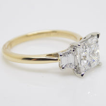 Load image into Gallery viewer, 18CT "The Trinity - Helena" YG and Platinum Head 3 Lab Grown Diamonds, Centre Princess Cut and Step Cut Trapezoid Sides 2.49ct Engagement Ring SKU 7707114