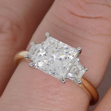 Load image into Gallery viewer, 18CT "The Trinity - Helena" YG and Platinum Head 3 Lab Grown Diamonds, Centre Princess Cut and Step Cut Trapezoid Sides 2.49ct Engagement Ring SKU 7707114