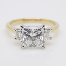 Load image into Gallery viewer, 18CT "The Trinity - Helena" YG and Platinum Head 3 Lab Grown Diamonds, Centre Princess Cut and Step Cut Trapezoid Sides 2.49ct Engagement Ring SKU 7707114