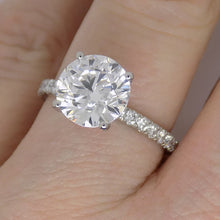 Load image into Gallery viewer, Aroca "Celestial Grace" Platinum Round Brilliant Lab Grown Diamond Ring, Diamond Shank, Hidden Halo 3.43ct Engagement Ring SKU 7707116
