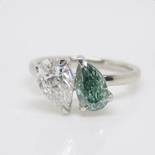 Load image into Gallery viewer, Platinum "Toi et Moi" Lab Grown 1.00ct Pear Fancy Vivid Green Diamond with Lab Grown 1.05ct Pear Diamond Ring SKU 7708004