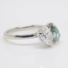 Load image into Gallery viewer, Platinum "Toi et Moi" Lab Grown 1.00ct Pear Fancy Vivid Green Diamond with Lab Grown 1.05ct Pear Diamond Ring SKU 7708004