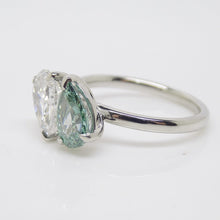 Load image into Gallery viewer, Platinum "Toi et Moi" Lab Grown 1.00ct Pear Fancy Vivid Green Diamond with Lab Grown 1.05ct Pear Diamond Ring SKU 7708004