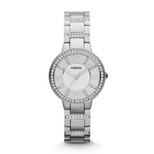 Load image into Gallery viewer, Fossil Ladies Watch Stainless Steel Silver Tone Stone Set Strap, Silver Dial SKU 4002135