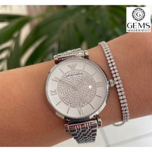 Load image into Gallery viewer, Armani Ladies Watch Stainless Steel Silver Tone Strap, White Dial, Stone Set Dial SKU 4005013