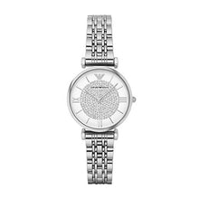 Load image into Gallery viewer, Armani Ladies Watch Stainless Steel Silver Tone Strap, White Dial, Stone Set Dial SKU 4005013
