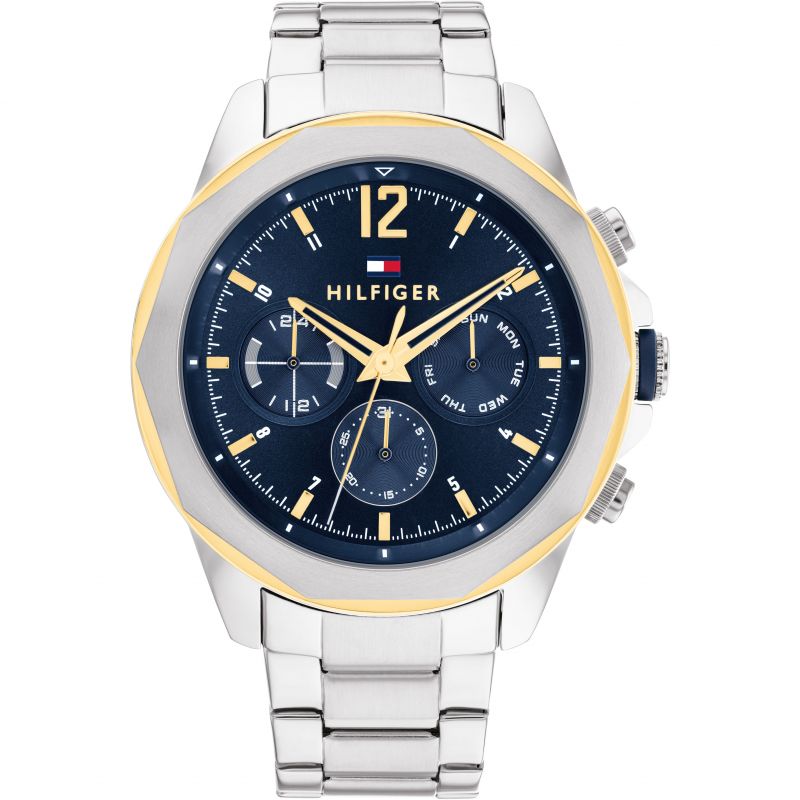 Gents Tommy Hilfiger Watch Stainless Steel Silver Tone Strap Blue  