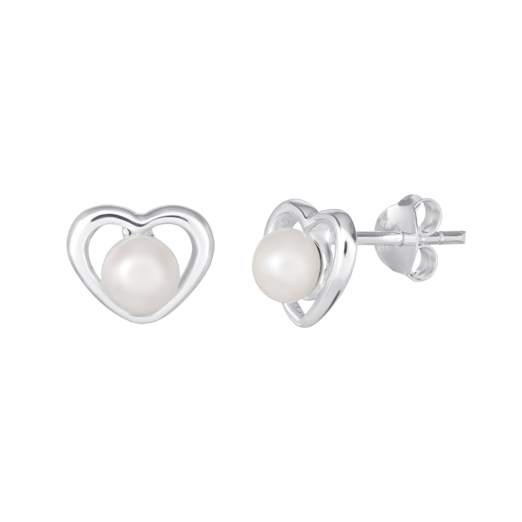 Sterling Silver Synthetic Pearl Heart Stud Earrings SKU 0106600