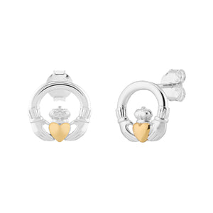 Sterling Silver 2 Tone Claddagh Stud Earrings SKU 0106602