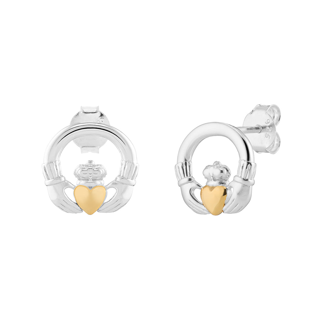Sterling Silver 2 Tone Claddagh Stud Earrings SKU 0106602