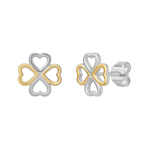 Sterling Silver 2 Tone Heart Clover Stud Earrings SKU 0106603