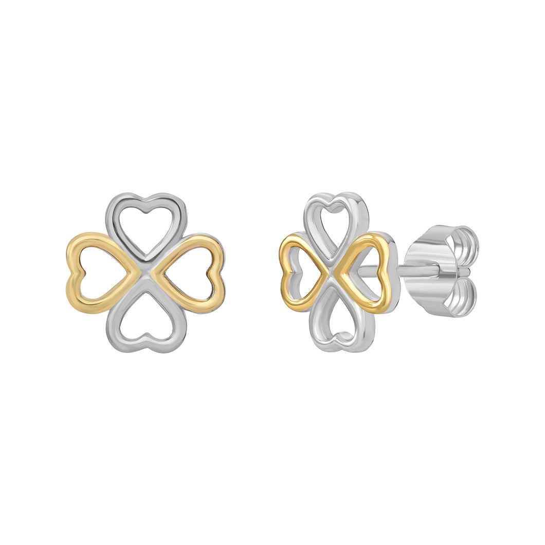 Sterling Silver 2 Tone Heart Clover Stud Earrings SKU 0106603