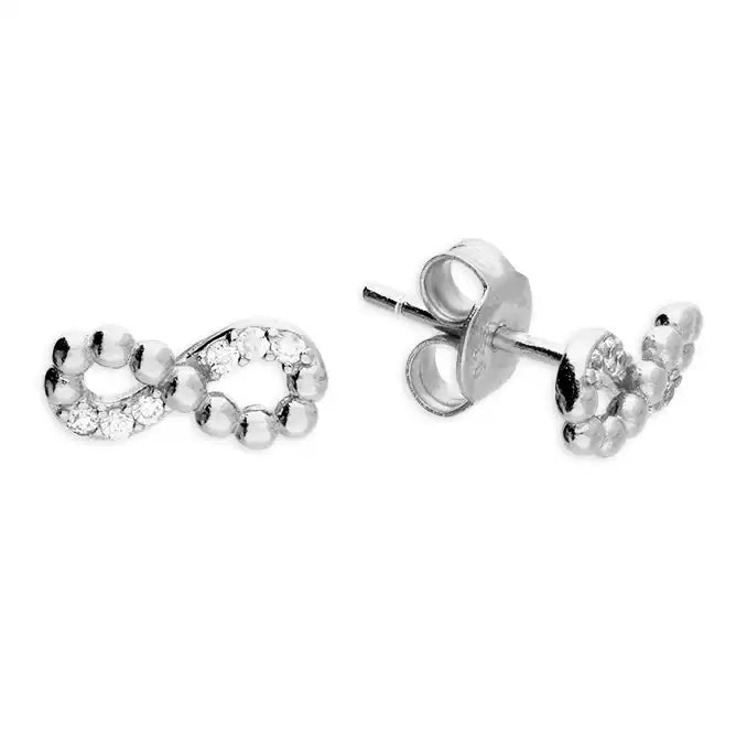 Sterling Silver Semi Stone Set Small Infinity Stud Earrings SKU 0107218