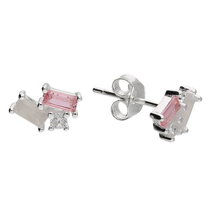 Sterling Silver Pink, Milky and Clear CZ Stud Earrings SKU 0107655