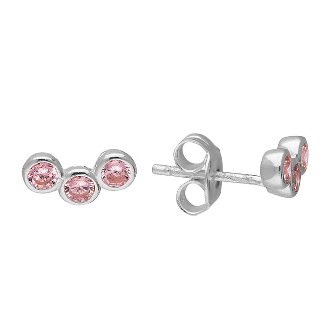 Sterling Silver Triple Round Pink CZ Stud Earrings SKU 0107656