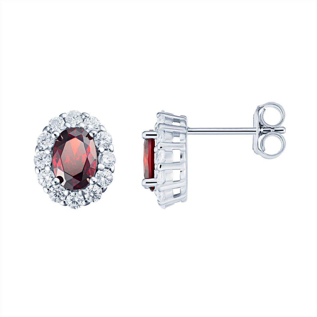 Sterling Silver Oval Red CZ Halo CZ Earrings SKU 0107665