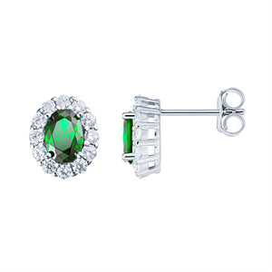 Sterling Silver Oval Green CZ Halo CZ Earrings SKU 0107667