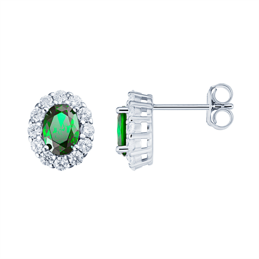 Sterling Silver Oval Green CZ Halo CZ Earrings SKU 0107667