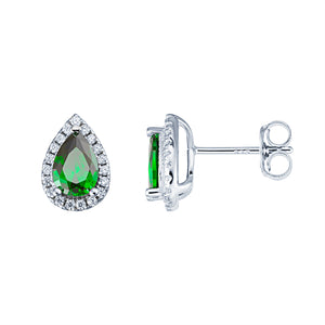 Sterling Silver Pear Shape Green CZ Halo CZ Earrings SKU 0107668