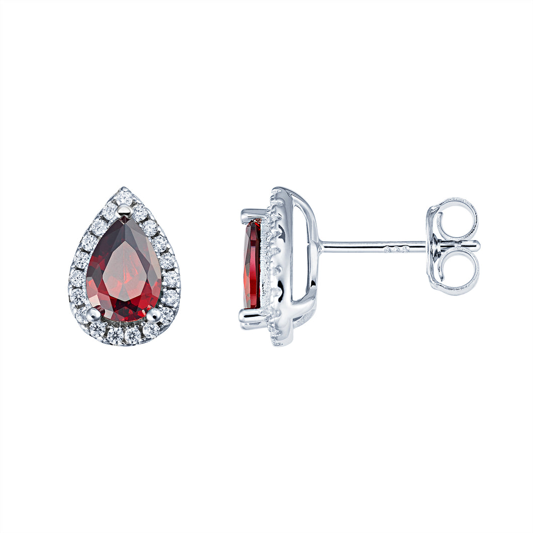 Sterling Silver Pear Shape Red CZ Halo CZ Earrings SKU 0107669