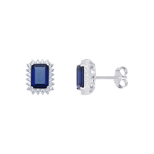 Sterling Silver Oblong Blue CZ Halo CZ Stud Earrings SKU 0107674