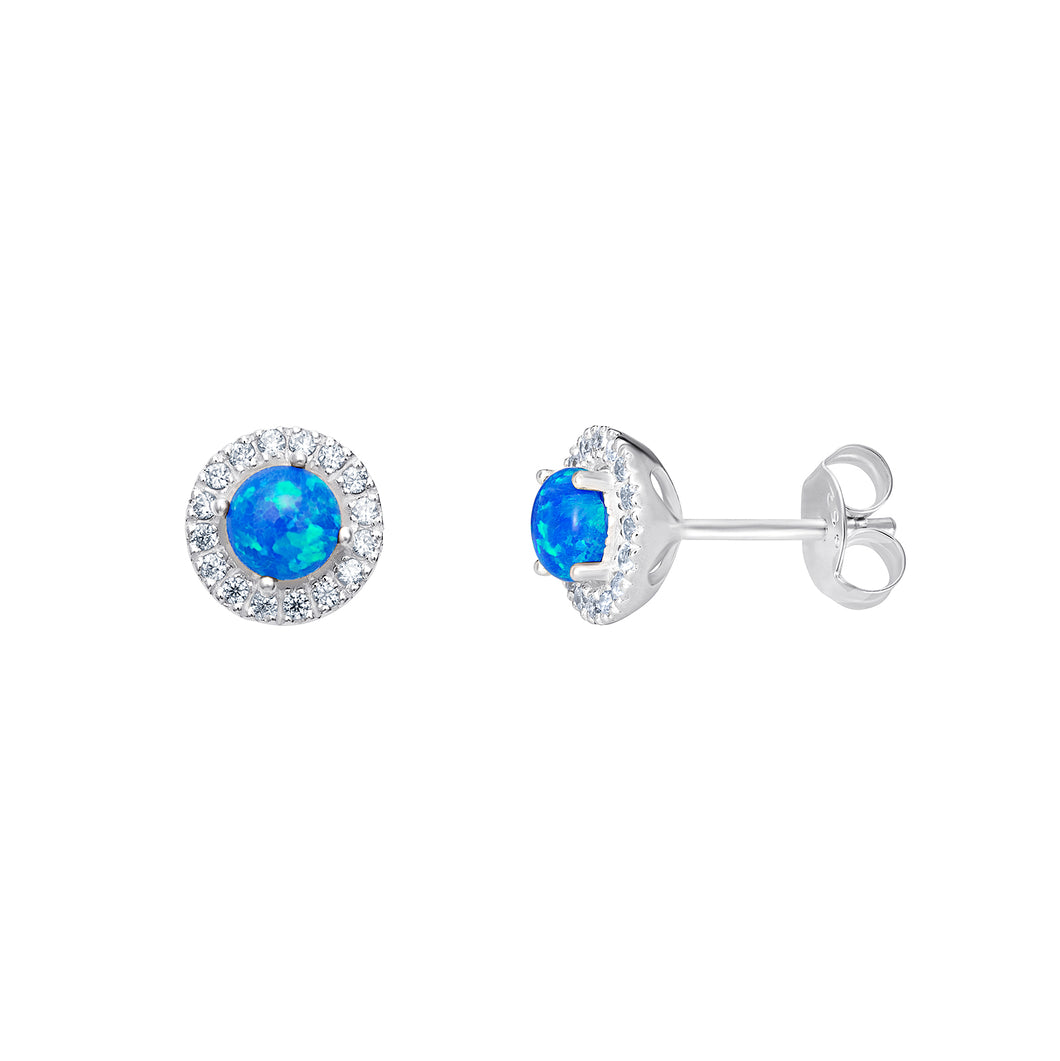 Sterling Silver Turquoise and CZ Halo Stud Earrings SKU 0107678
