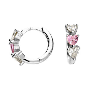 Sterling Silver Clear CZ & Pink CZ Heart Hoop Earrings SKU 0107680