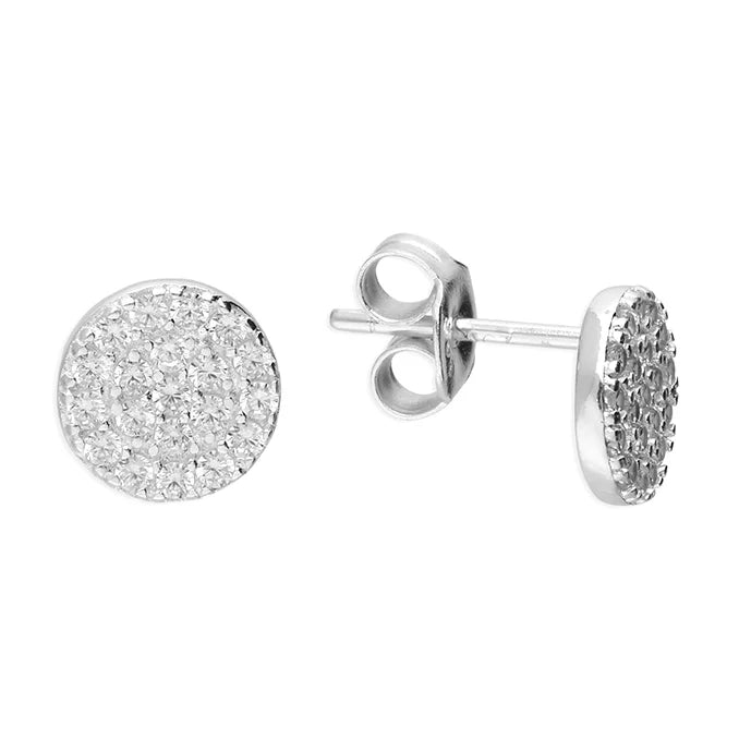 Sterling Silver Pave CZ Disc Stud Earrings SKU 0107682