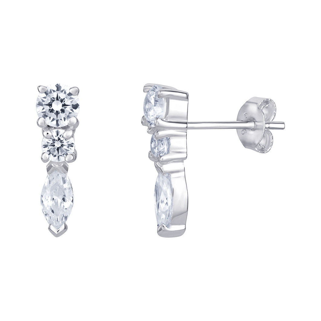 Sterling Silver Triple CZ Stud Earrings SKU 0107704