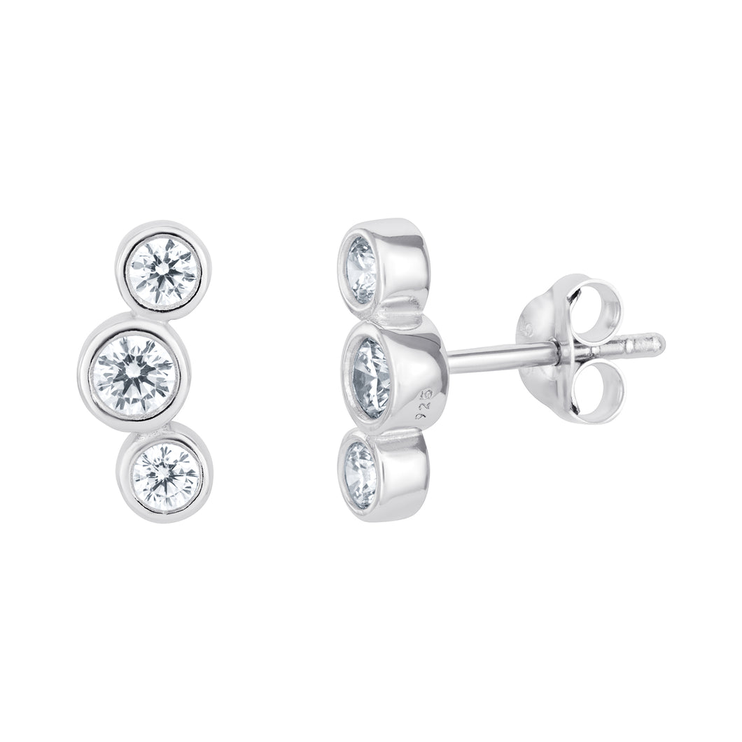 Sterling Silver Triple CZ Rubover Stud Earrings SKU 0107705