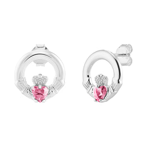 Sterling Silver Birthstone Claddagh Earrings