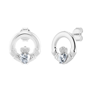 Sterling Silver Birthstone Claddagh Earrings