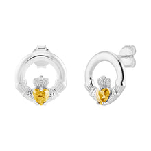 Load image into Gallery viewer, Sterling Silver Birthstone Claddagh Earrings
