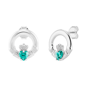 Sterling Silver Birthstone Claddagh Earrings