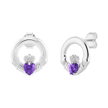 Load image into Gallery viewer, Sterling Silver Birthstone Claddagh Earrings
