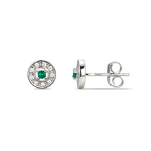 Load image into Gallery viewer, Sterling Silver Halo CZ Birthstone Stud Earrings
