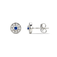 Load image into Gallery viewer, Sterling Silver Halo CZ Birthstone Stud Earrings
